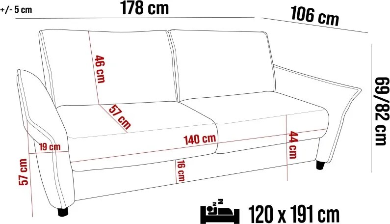 Sofa, Kanapa CANTO 120 z funkcją spania wolnostojąca WERSAL