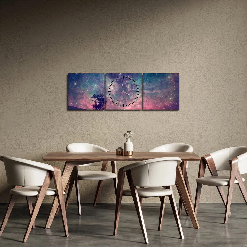 Obraz - Nieziemskie nocne niebo (z zegarem) (90x30 cm)