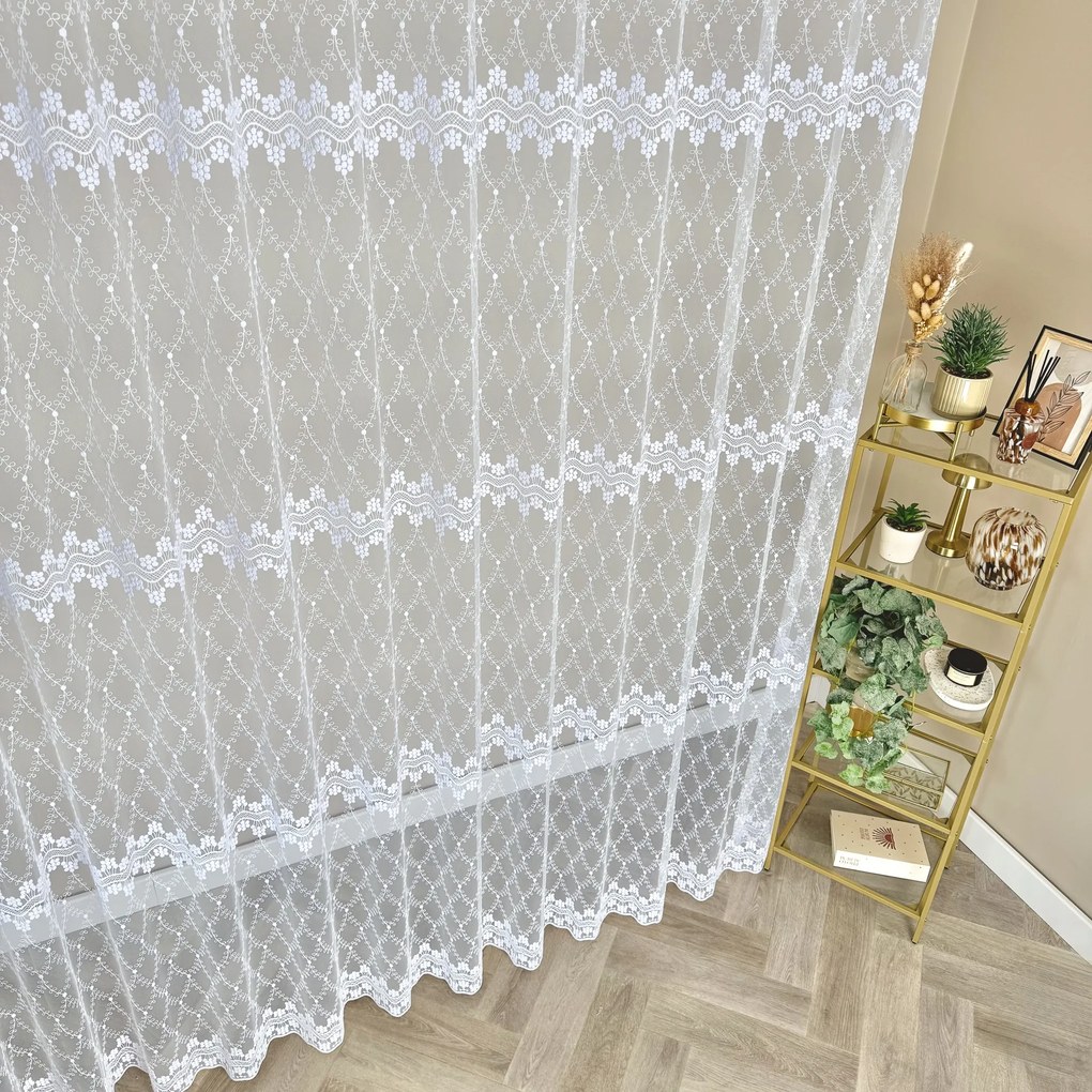 Firana haftowana Cztery Pasy z Kwiatami z opalizującą nitką - wys. 280 cm