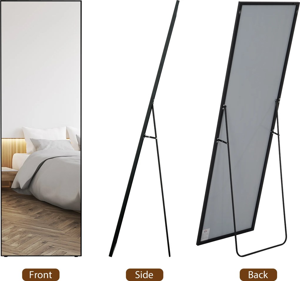 HOMCOM Duże lustro stojące, lustro ścienne, lustro pełnej długości, 161,5 cm, srebrne | Aosom PL