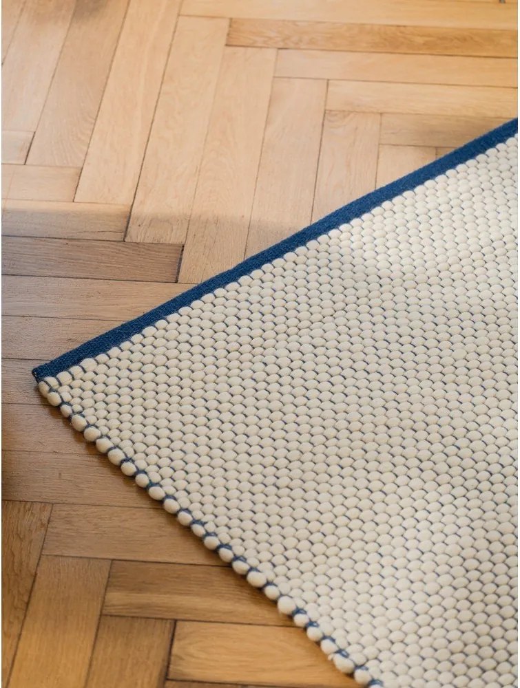 Niebieski/beżowy wełniany chodnik tkany ręcznie 80x170 cm Lenu – noo.ma