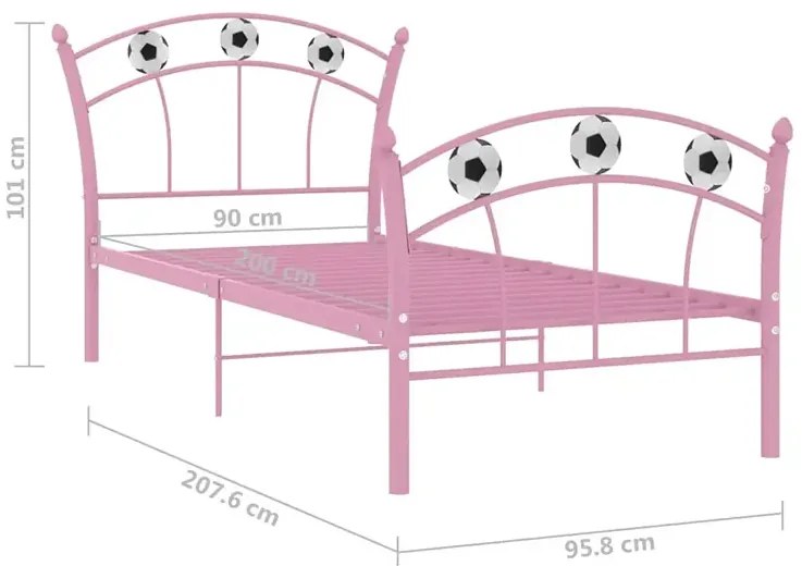 Różowe metalowe łóżko dla dziewczynki z motywem piłki 90x200 cm - Dizzel