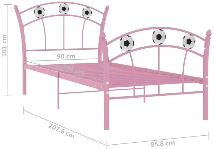 Różowe metalowe łóżko dla dziewczynki z motywem piłki 90x200 cm T2-P03
