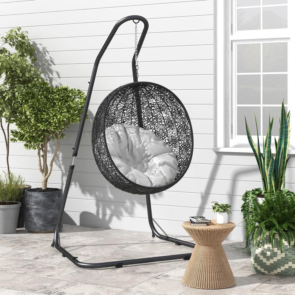 Outsunny Stojak do fotela wiszącego Stojak do fotela bujanego, 133 cm x 116 cm x 195/230 cm, Czarny