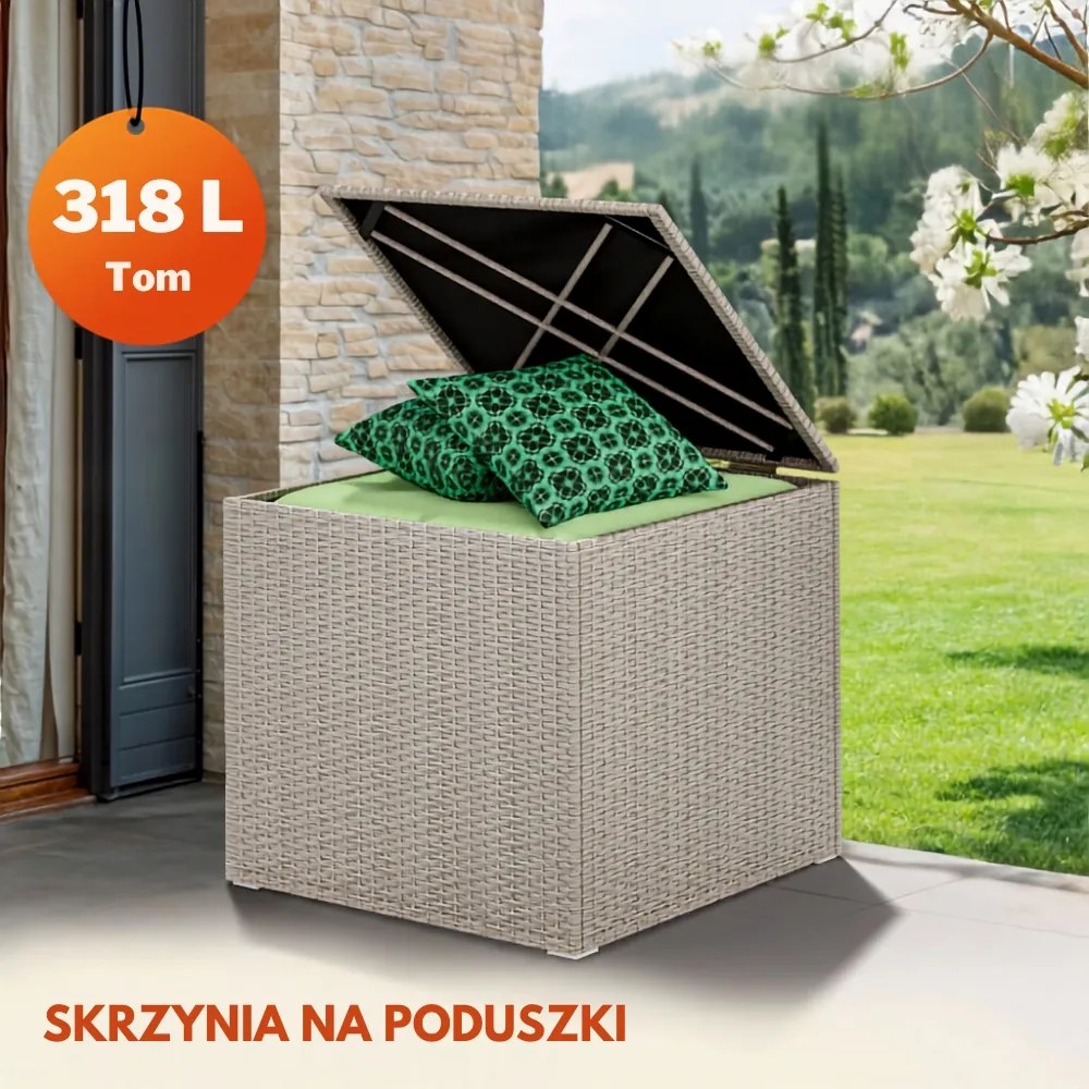 Polirattanowy pojemnik na schowek RICCO, 318L, 75x75x70 cm, kremowa Casaria