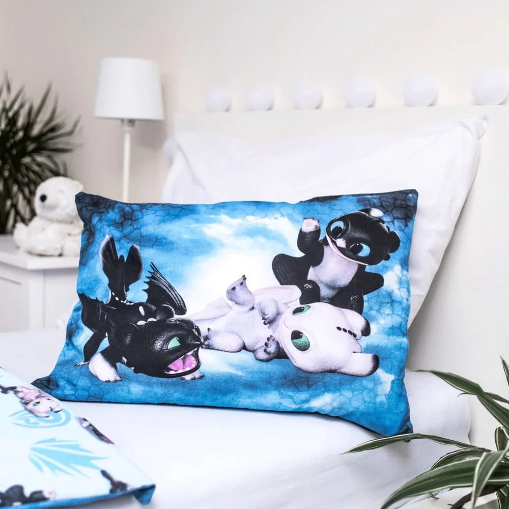Niebieska bawełniana pościel dziecięca do łóżeczka 100x135 cm How to Train Your Dragon "Babies" – Jerry Fabrics