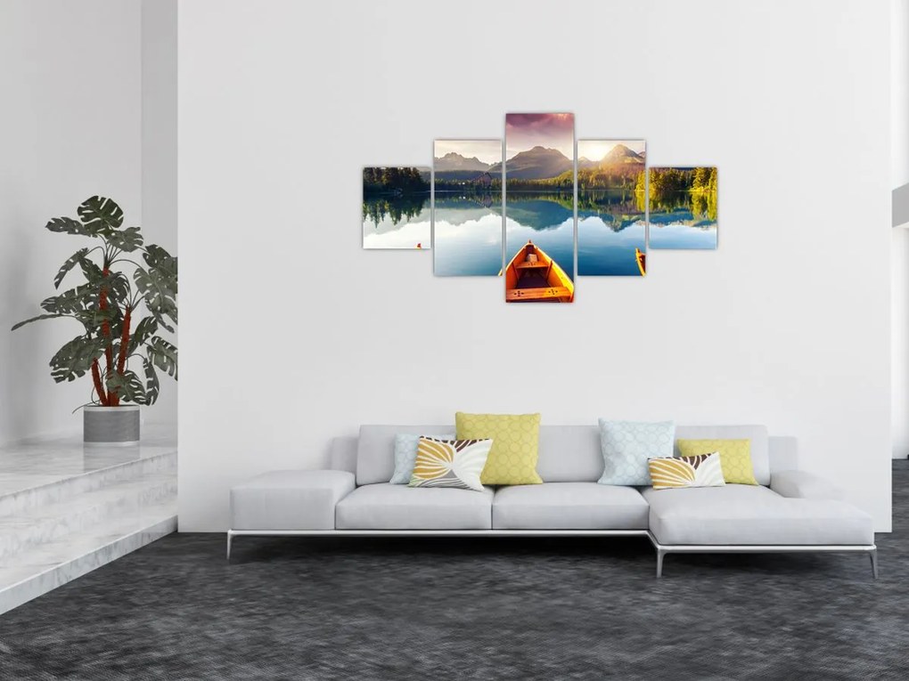 Obraz - Jezioro z łodziami (125x70 cm)