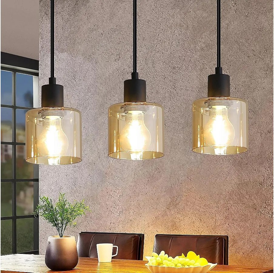 NETTLIFE Lampa wisząca stół do jadalni vintage lampa wisząca 3 wiszące żarówki E27 czarny metal retro industrial