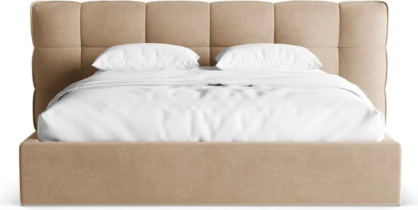 Szarobeżowe tapicerowane łóżko dwuosobowe ze schowkiem i stelażem 200x200 cm Eric – Micadoni