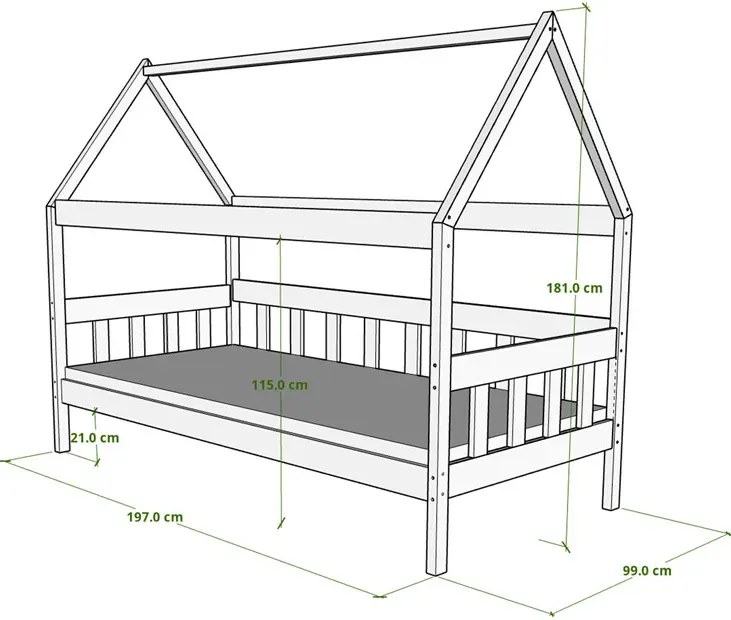Szare łóżko domek dla dziecka plus materac - Laros 3X 190x90 cm