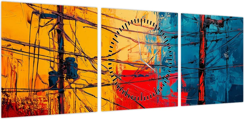 Obraz - Abstrakcyjne linie elektryczne (z zegarem) (90x30 cm)