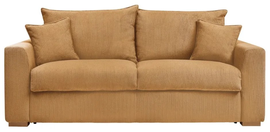 Musztardowa sztruksowa rozkładana sofa 225 cm Augustin – Bobochic Paris