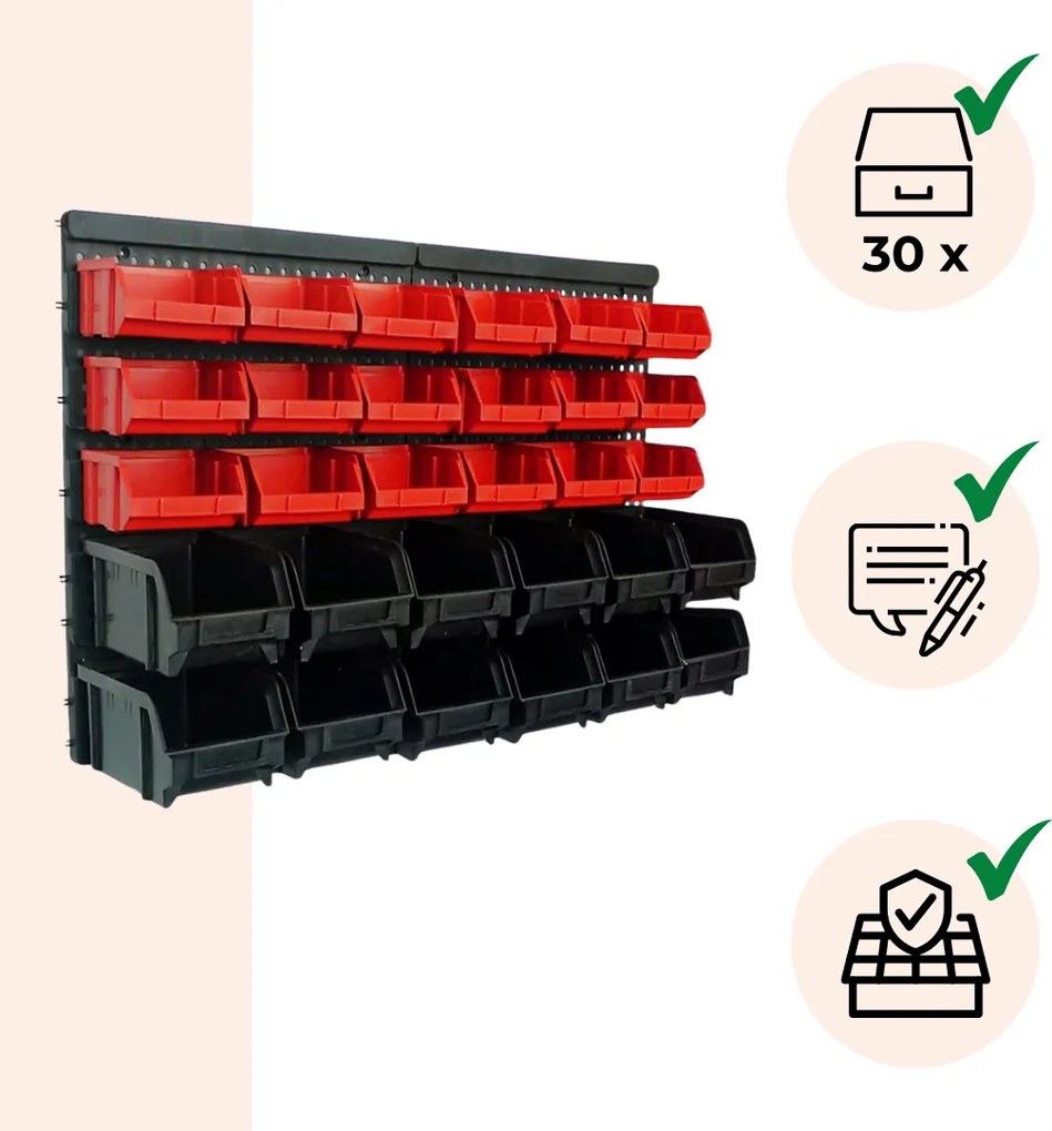 Wiszący organizer warsztatowy ORDER, 30 pudełek, 64x2x38cm, czerwona/czarna Monzana