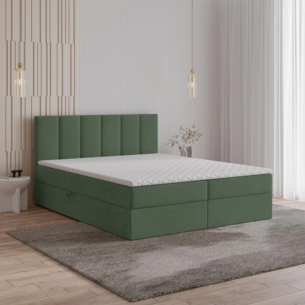Masseno Łóżko kontynentalne MERIL z pojemnikiem na pościel 180x200 cm - Zielony, SORO 72