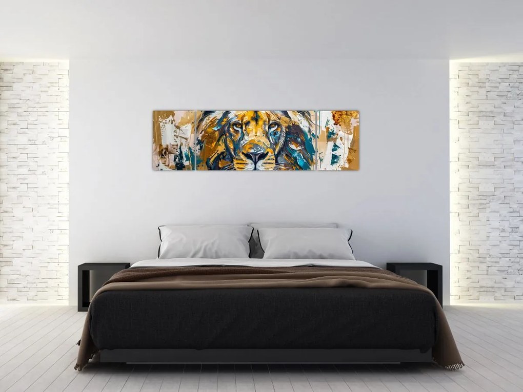 Obraz - Abstrakcyjny obraz olejny z lwem (170x50 cm)