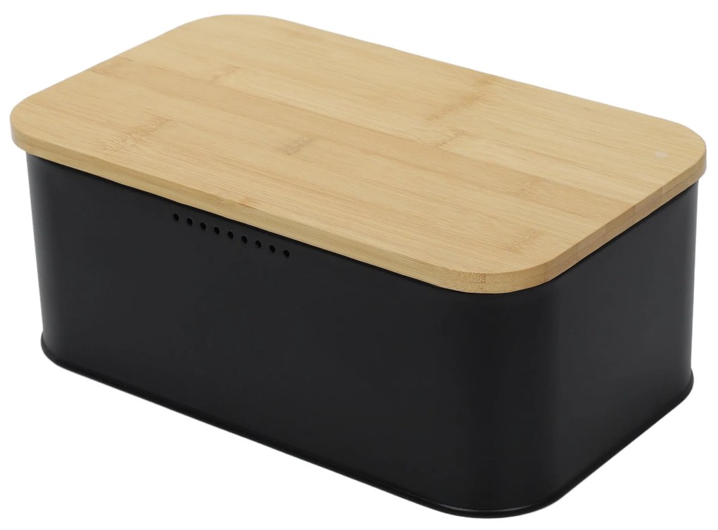 Metalowy chlebak z bambusową pokrywą, 31 x 18 x 12,5 cm