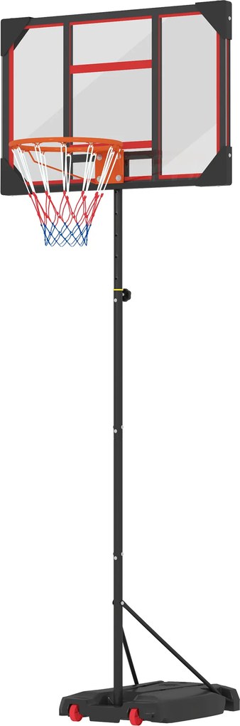 AIYAPLAY Kosz do koszykówki dla dzieci, regulowana wysokość 210-260 cm, na kółkach, od 6 lat, Czerwony