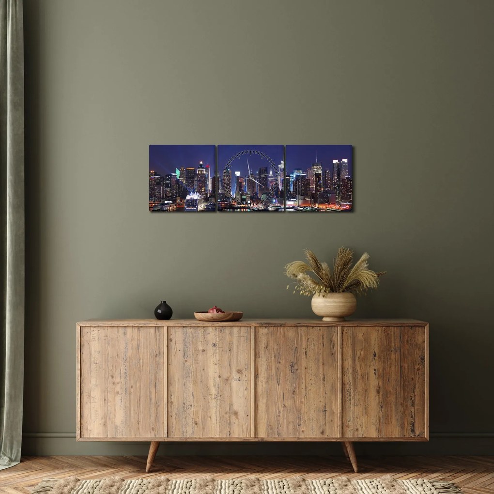 Obraz - Podświetlone nowojorskie drapacze chmur (z zegarem) (90x30 cm)
