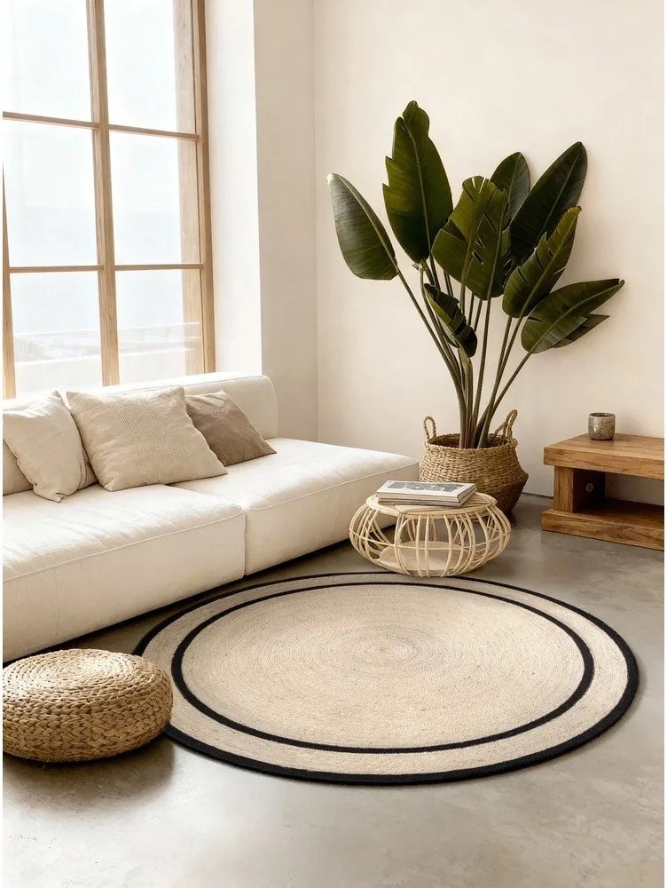 Okrągły dywan z juty dwustronny/tkany ręcznie w jasnym naturalnym kolorze ø 150 cm Lina – Hanse Home