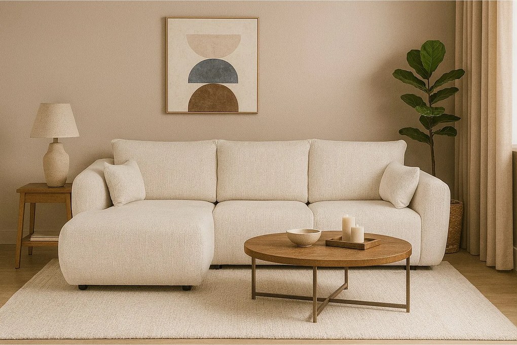 DALLAS – narożnik rozkładany lewy  255x165 cm,  Bello 5 kremowa