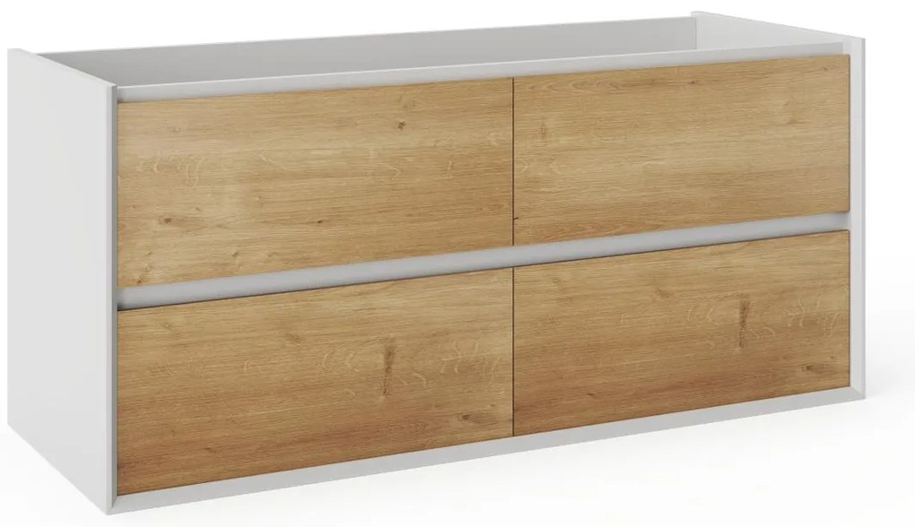 Szafka pod umywalkę wisząca - Naturalny jasny i biały - 120 cm - LANNICK