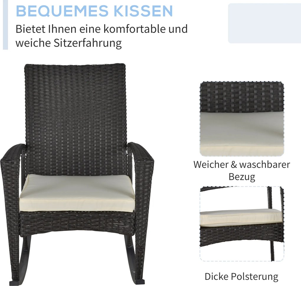 Fotel krzesło bujane ogrodowe rattan brązowe outsunny