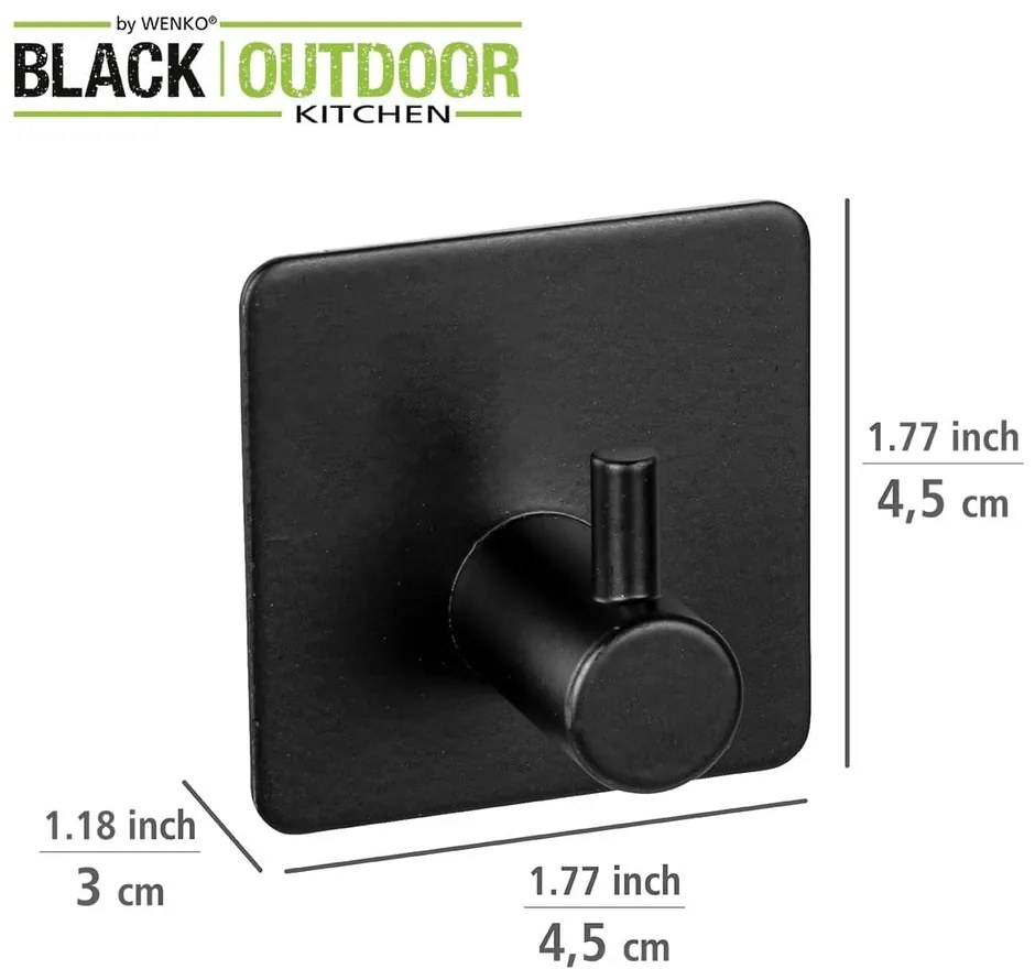 Czarne samoprzylepne haczyki zestaw 2 szt. ze stali nierdzewnej Black Outdoor Kitchen Ureo – Wenko
