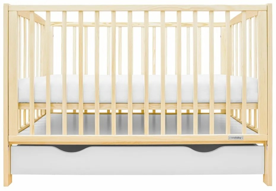 Łóżeczko dziecięce New Baby Lilly z wysuwanymibokami i szufladą, naturalne