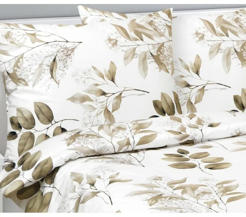 Bellatex Pościel satynowa Liście brązowy, 140 x 200 cm, 70 x 90 cm, 140 x 200 cm, 70 x 90 cm