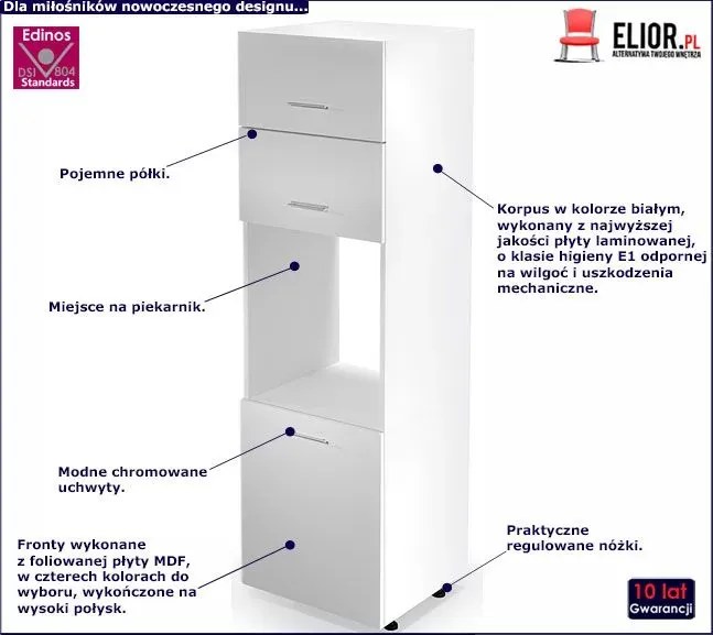 Kuchenna szafka do zabudowy piekarnika Vokres 15X - biały połysk