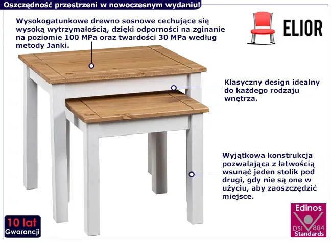 Skandynawski zestaw 2 białych stolików kawowych Erso