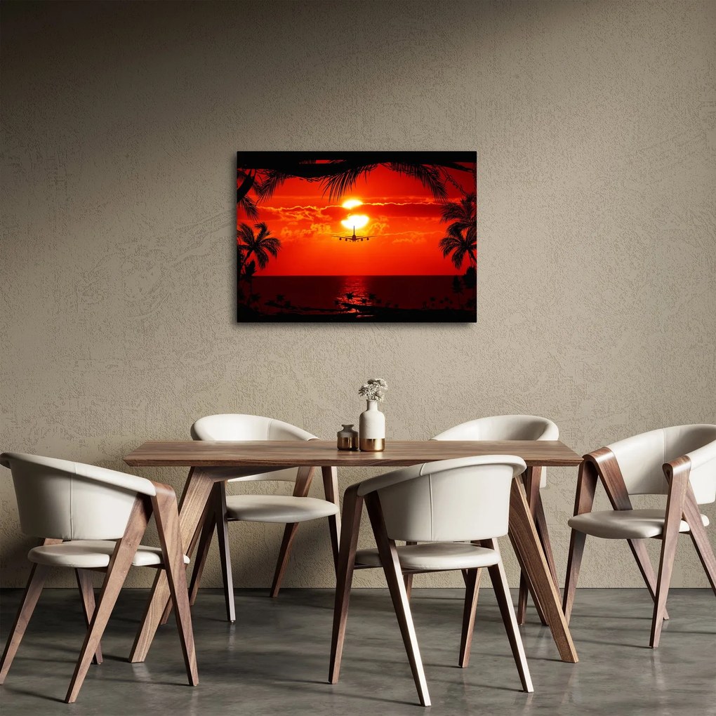 Obraz - zachód słońca z samolotem (70x50 cm)