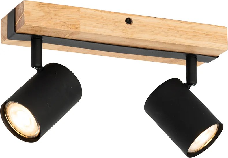 Plafon czarny z drewnem 2-punktowy regulowany prostokątny - Jeana