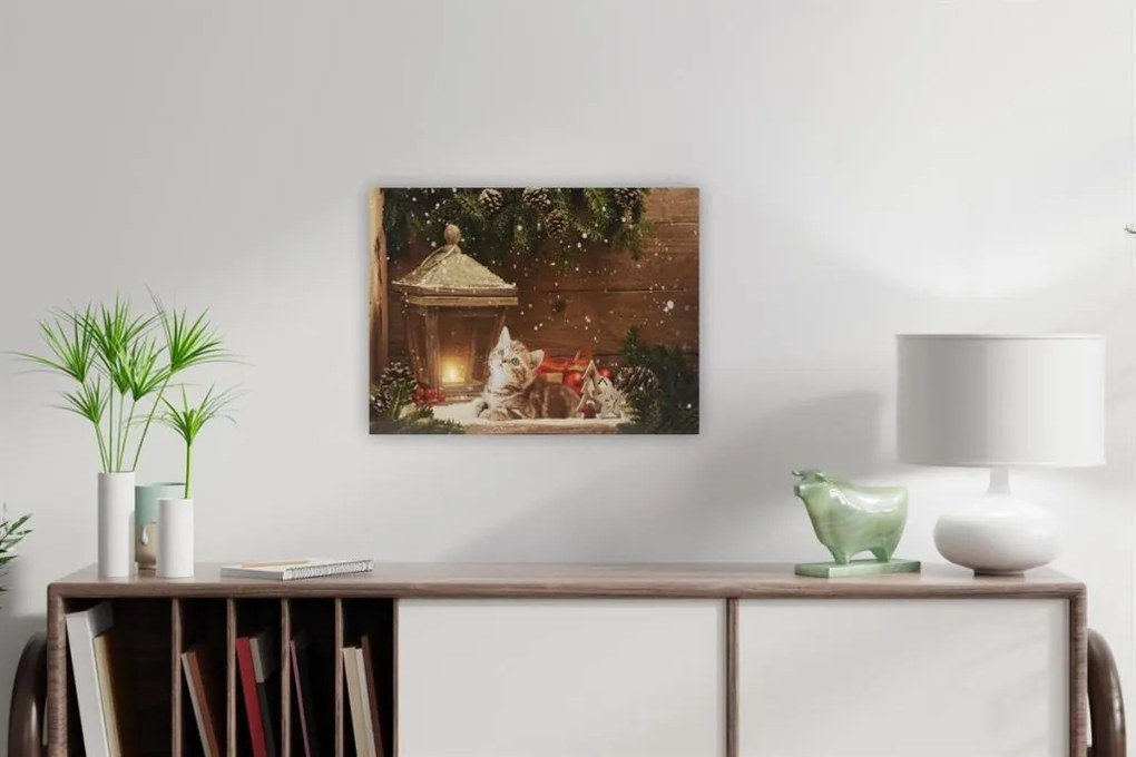 Obraz LED na ścianę "Kot przed latarnią", 30 x 40 cm