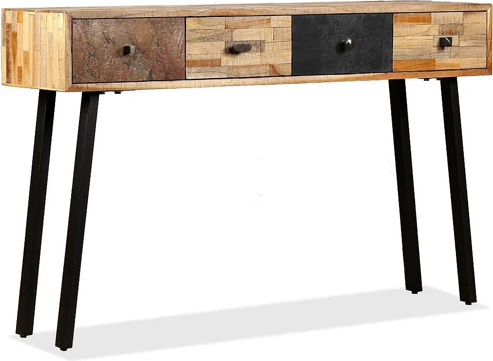 Konsola vintage z recyklingowanego litego drewna tekowego 120x30x76 cm z 4 szufladami i lakierowaną powierzchnią