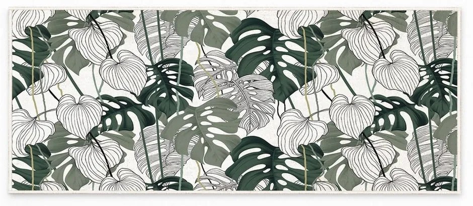 Biało-zielony chodnik odpowiedni do prania 80x200 cm Monstera – Oyo Concept