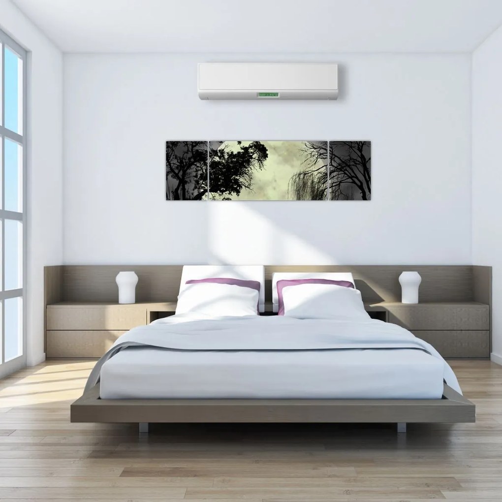 Obraz - Księżyc w pełni nad powierzchnią, wersja czarno - biała (170x50 cm)