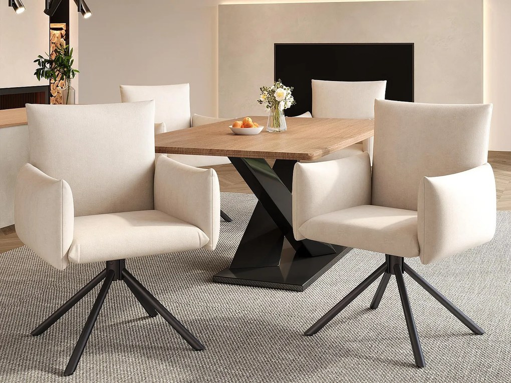 Komplet 4 foteli tapicerowanych - Obracane o 360° - z 4 metalowymi nogami - Aksamit - Beżowy