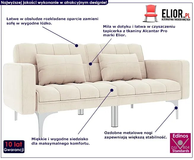 Rozkładana dwuosobowa kremowa sofa - Kvetos 2D