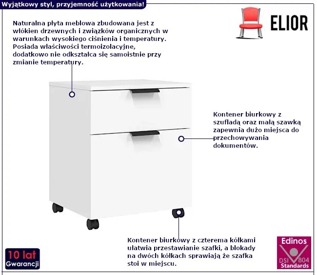 Biała szafka biurkowa na kółkach D1-T25