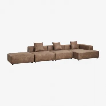 Sofa Modułowa Z Szezlongiem Narożnym Prawym, 3-częściowa Z Pufą ↔︎450 Cm Bruna Zamsz W Kolorze Brązowej Kawy - Sklum