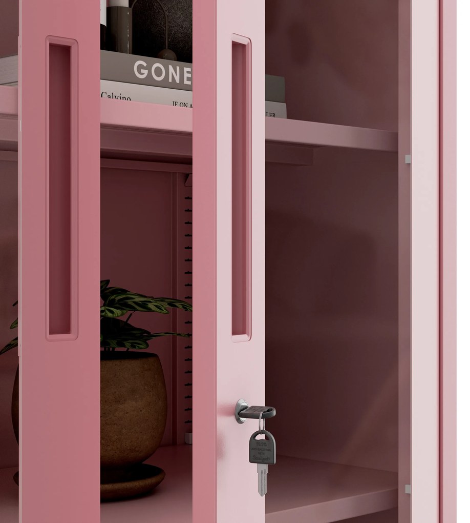 Szafa przeszklona AMELIA, 900 x 1850 x 400 mm, Fresh Style: pudrowy róż