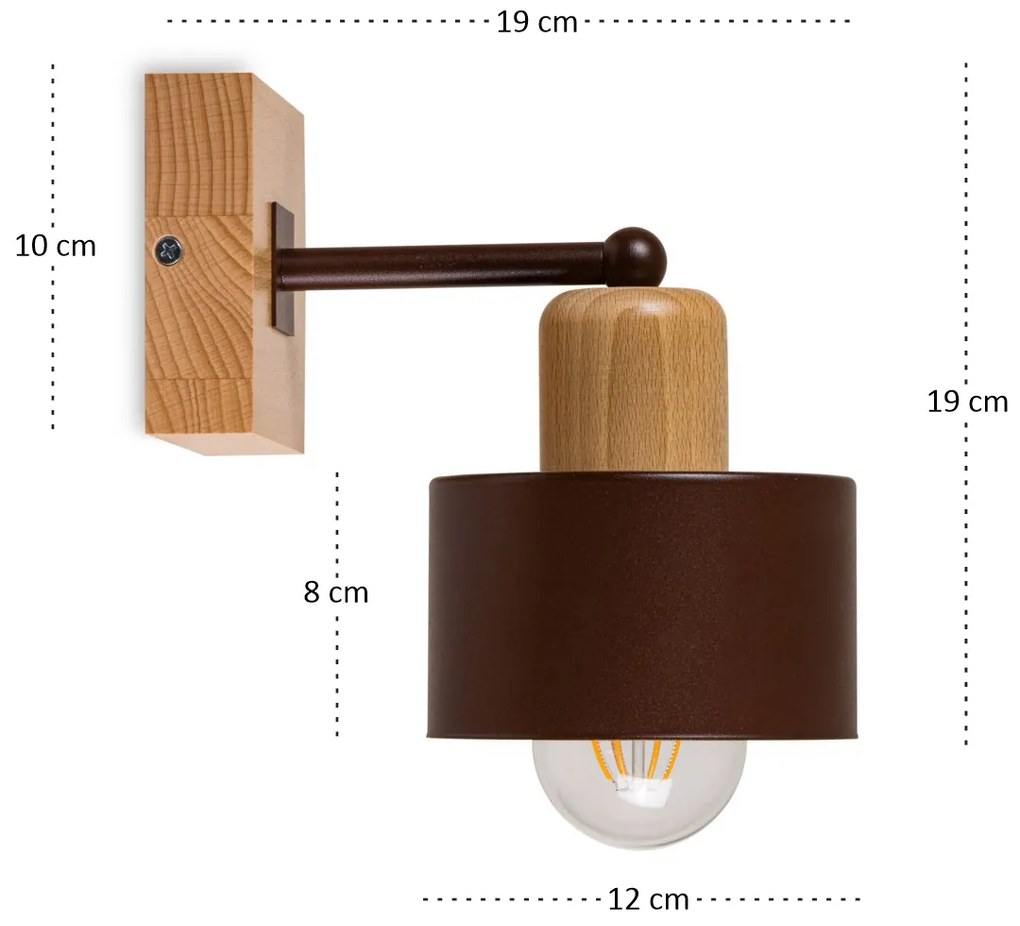 Brązowy kinkiet LED WD-BR10x10BU jednopunktowy z litego drewna