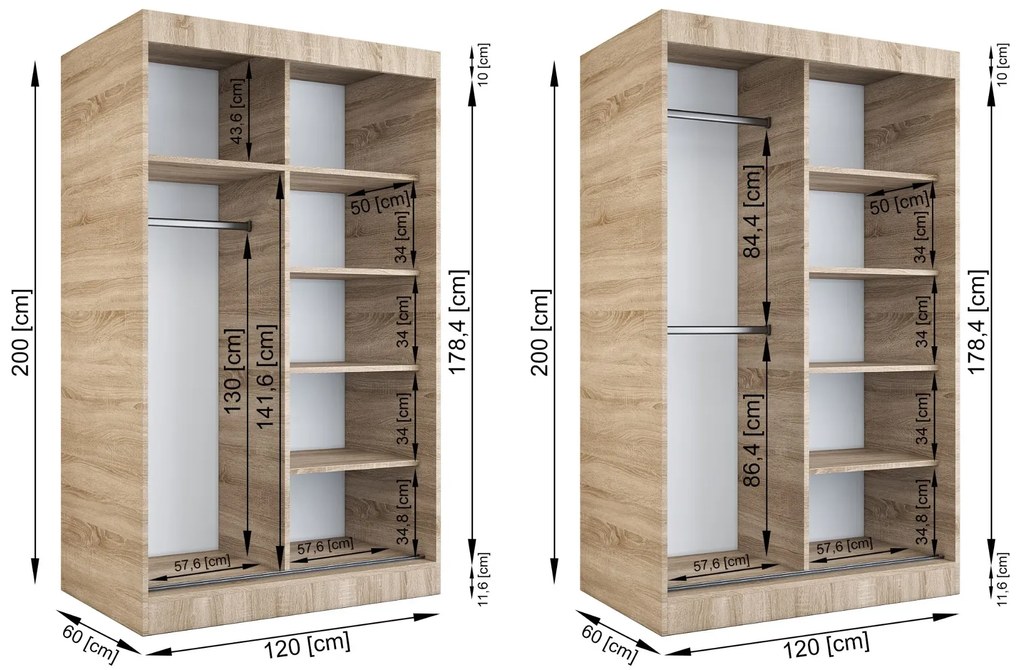 Szafa przesuwna MODUO COMFORT 120 dąb sonoma/antracyt z lustrem po lewej MKPOL