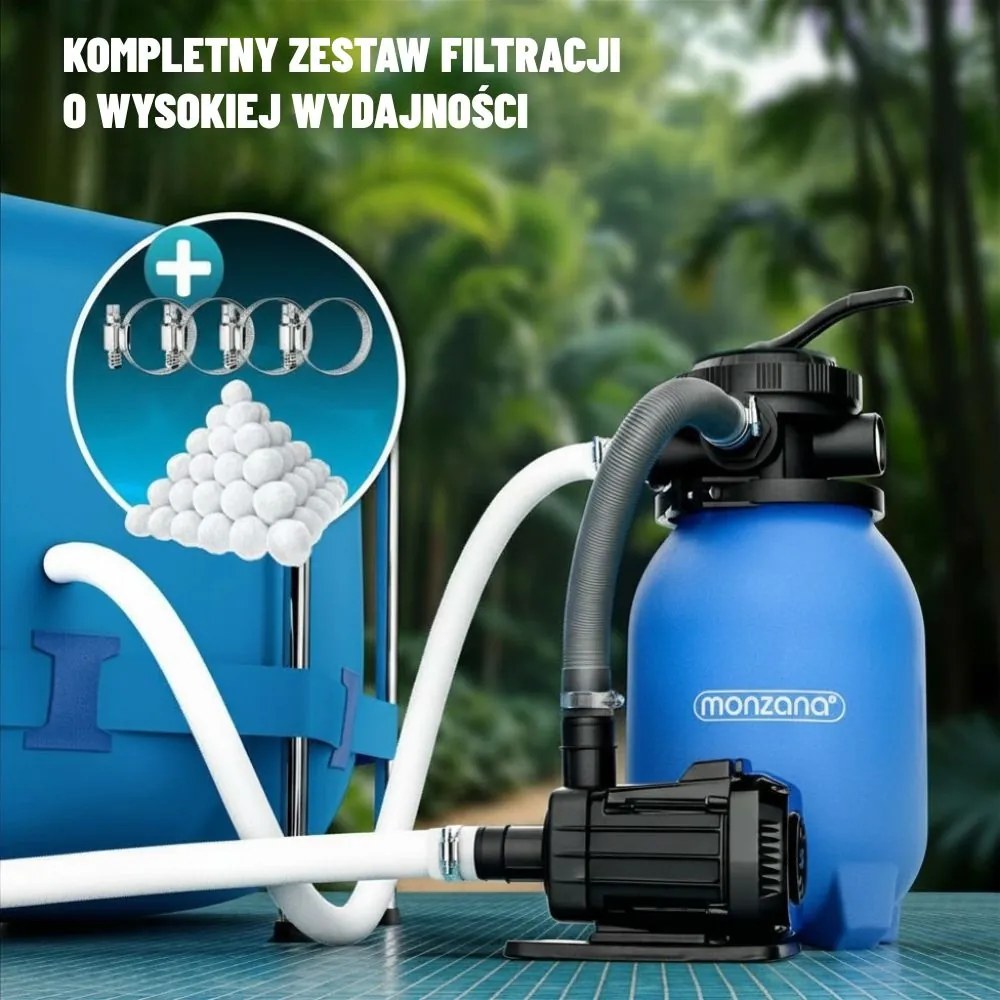Filtr piaskowy do basenu AQUA z kulami filtrującymi 5 000 l/h, niebieska Monzana