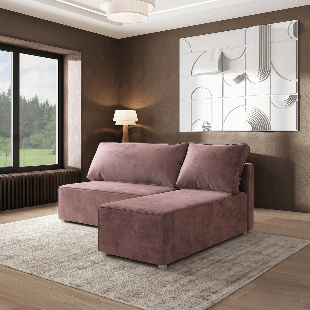 Masseno Narożnik BRISO z funkcją spania i pojemnikiem na pościel Narozniki L, Rozkładana sofa - Wrzosowy, MONOLITH 62