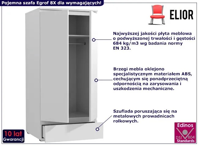 Klasyczna biała szafa z drążkiem i szufladą - Elsinor 8X
