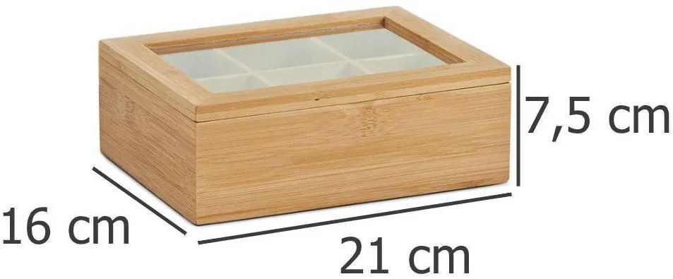 Bambusowa szkatułka na herbatę w torebkach - 6 przegródek, ZELLER