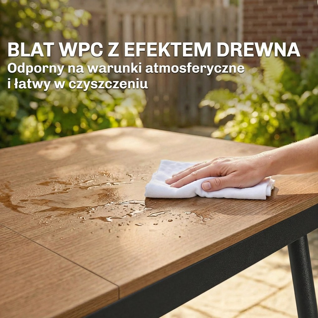 Outsunny Stół Ogrodowy 140 x 80 cm dla 6 Osób, Odporność na Warunki Atmosferyczne, Blat WPC, Regulowane Nóżki, Teak | Aosom PL