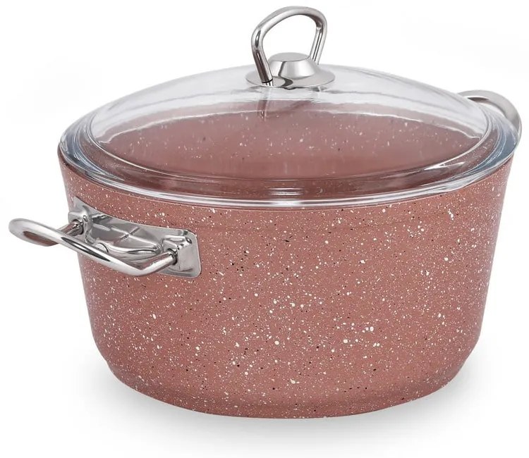Różowy aluminiowy garnek z pokrywką Güral Porselen Classic, ø 22 cm